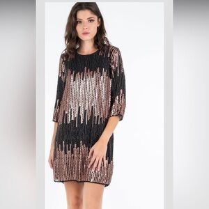 Molly Bracken Black and Gold Long Sleeve Dress